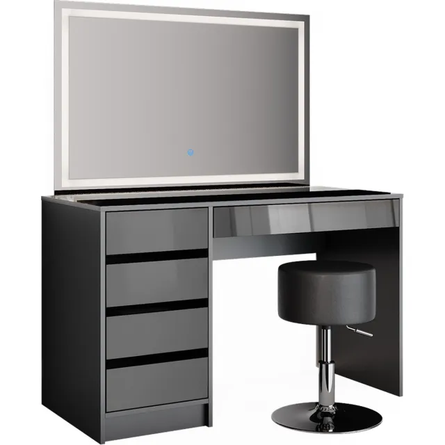 Vicco Kaptafel set met kruk Sherry, Antraciet, 120 cm met LED-spiegel en kruk