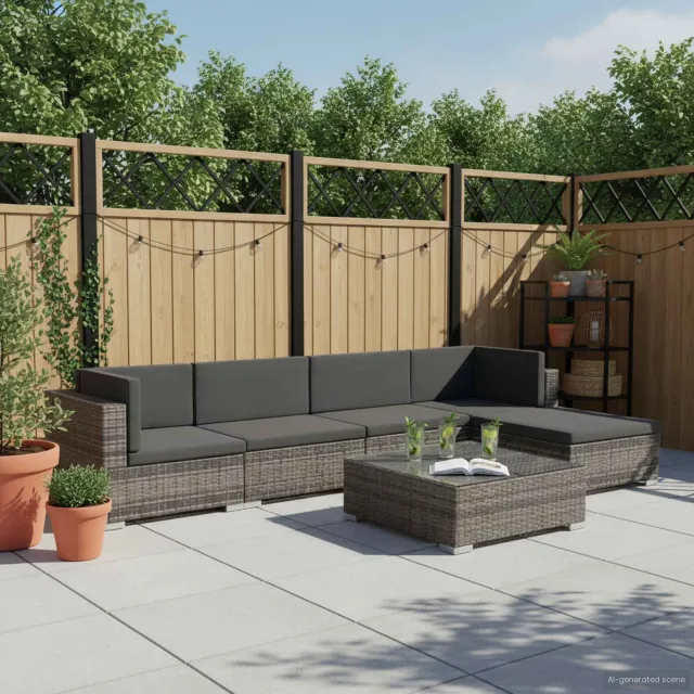 vidaXL 6-delige Loungeset met kussens poly rattan grijs, foto 2
