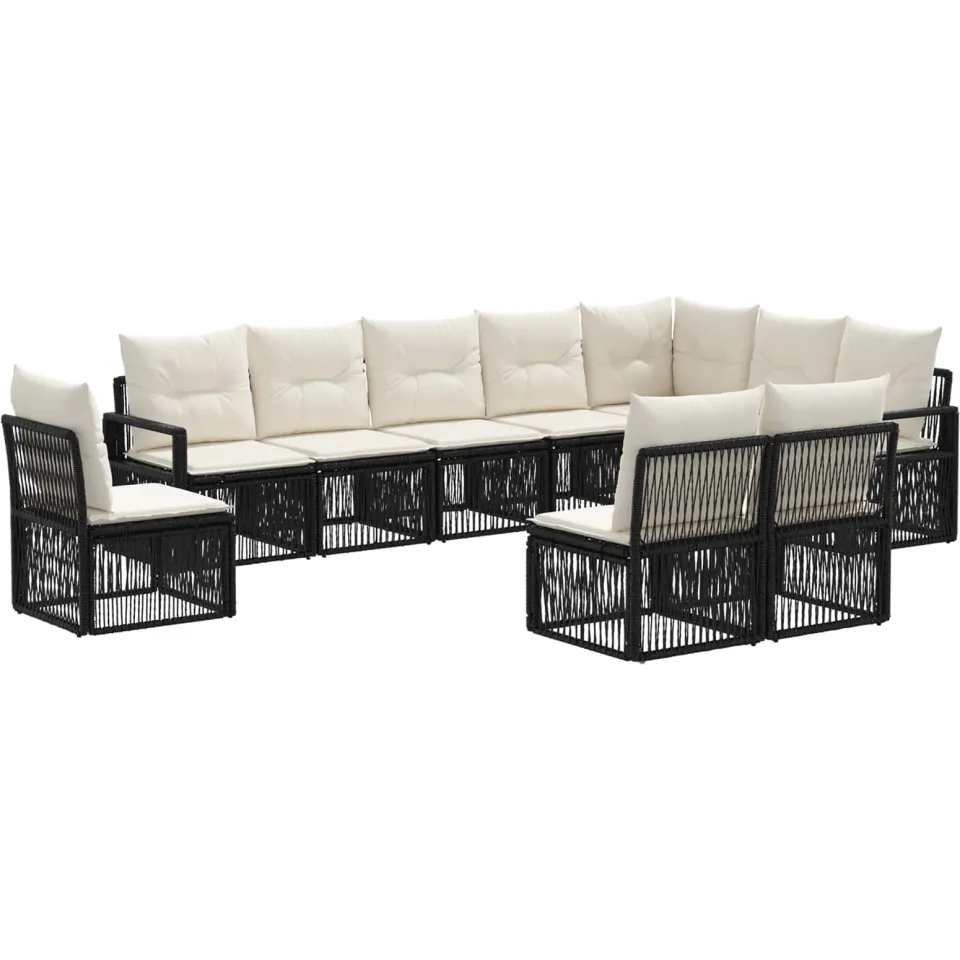 vidaXL Tuinbankenset 10 st 10-zits Zwart poly rattan, foto 3