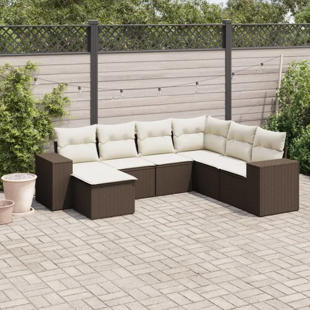 vidaXL 7-delige Loungeset met kussens poly rattan bruin, foto 2