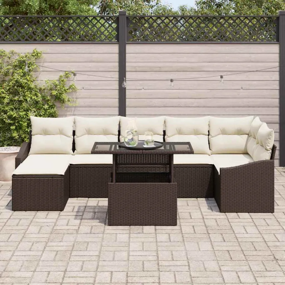 vidaXL Tuin Sofa Set 8 st Bruin en Crème poly rattan, foto 3
