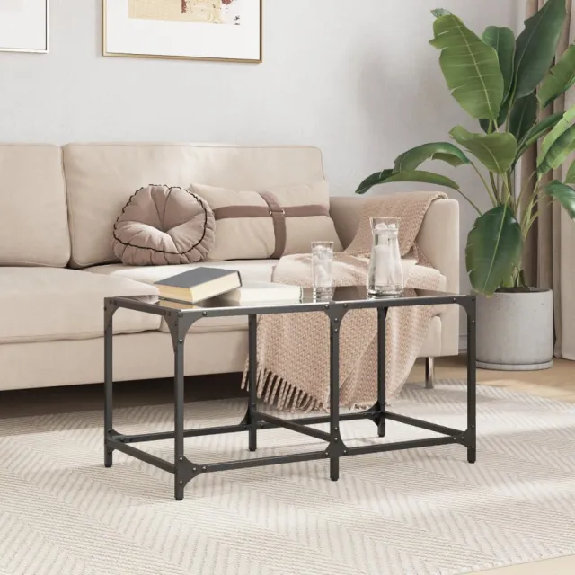 vidaXL Salontafel met zwart glazen blad 78,5x40x40 cm staal, foto 2