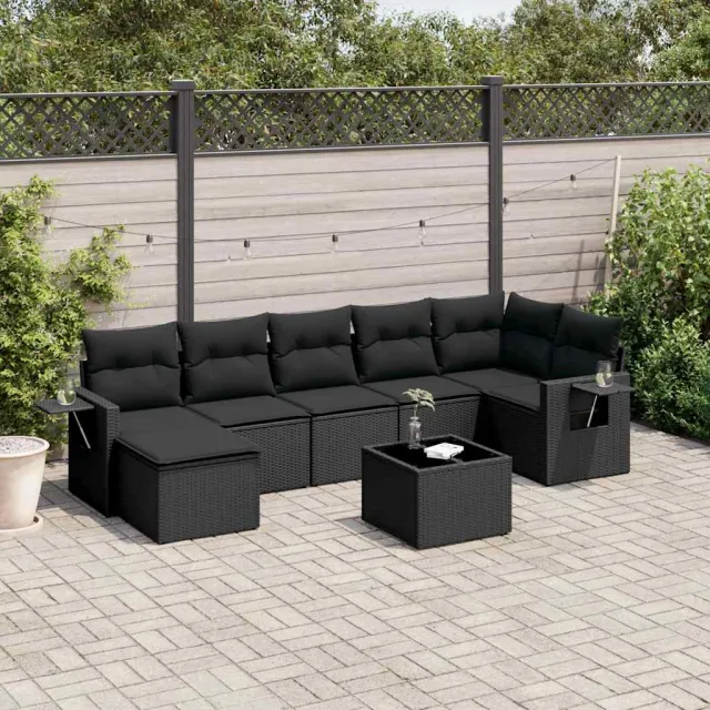 vidaXL 8-delige Loungeset met kussens poly rattan zwart, foto 2