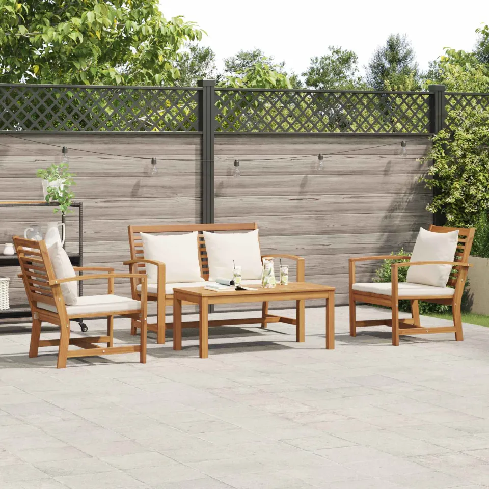 vidaXL Tuinbankenset 4 st Naturel Massief Teakhout, foto 3