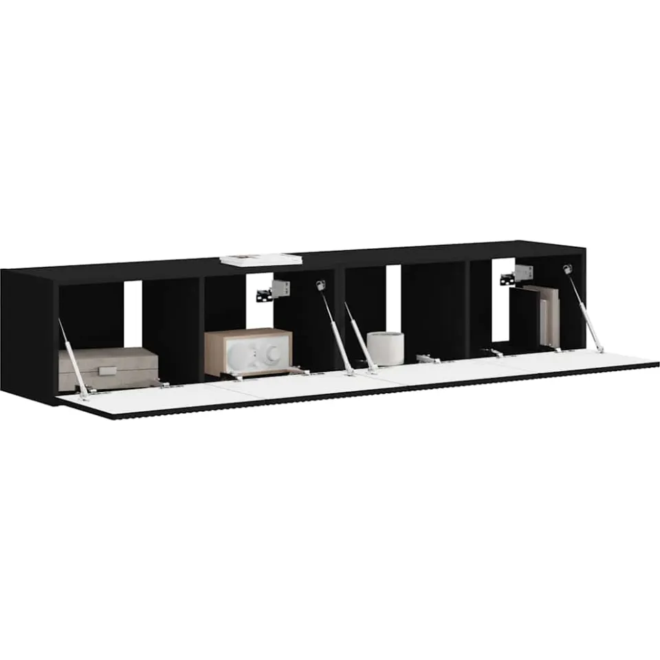 vidaXL TV Wandkast 2 st Zwart Bewerkt hout