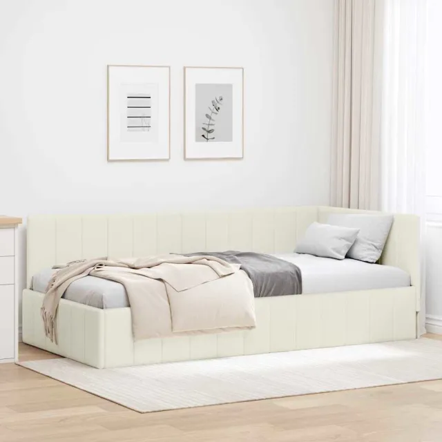vidaXL Hoekbedframe Crème 90 x 200 cm fluweel