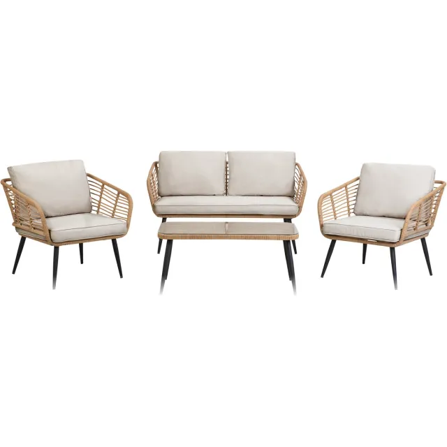 Beliani CORINTH - Loungeset voor 4 - Lichtgrijs - PE rotan Bruin