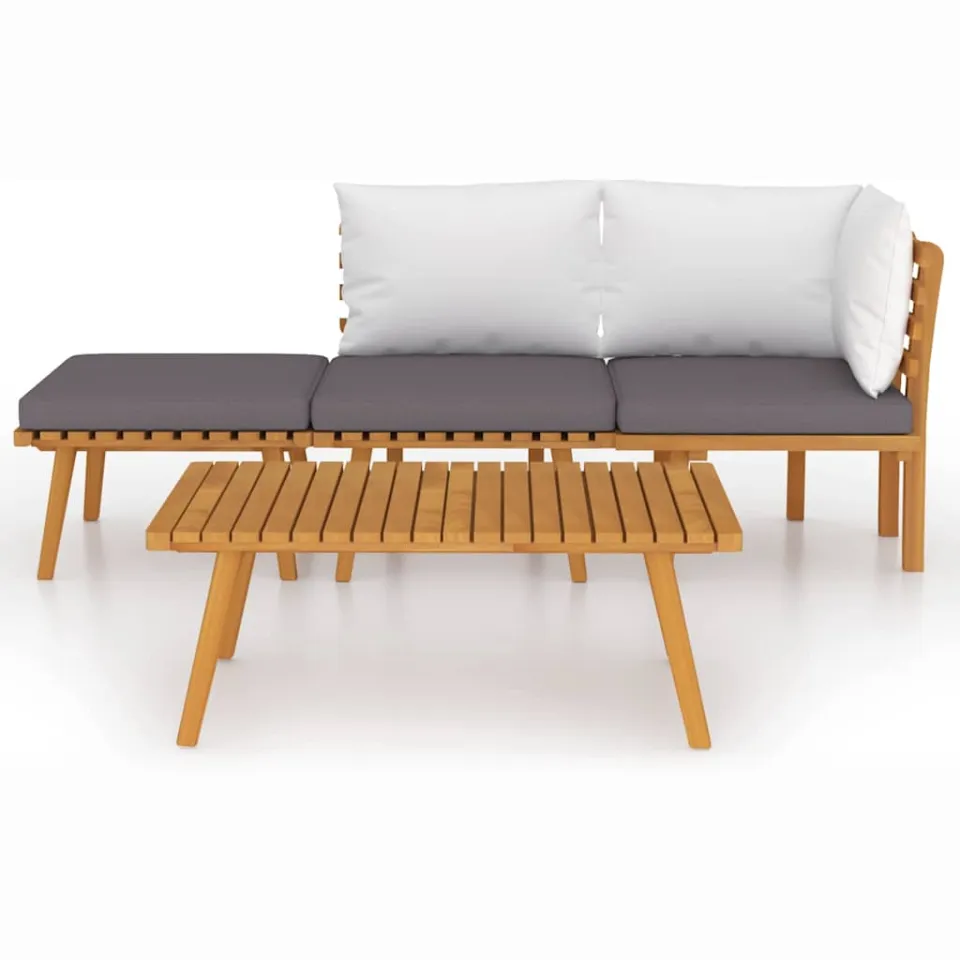 vidaXL 4-delige Loungeset met kussens massief acaciahout bruin