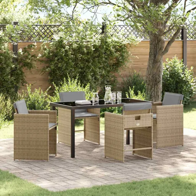 vidaXL Tuin eettafelset 5 st Beige poly rattan, foto 2