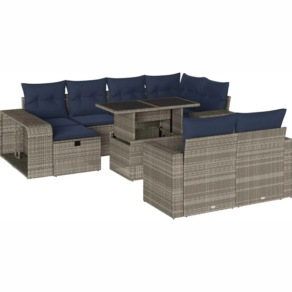 vidaXL 11-delige tuinbankset met kussens, grijs polyrotan, foto 3