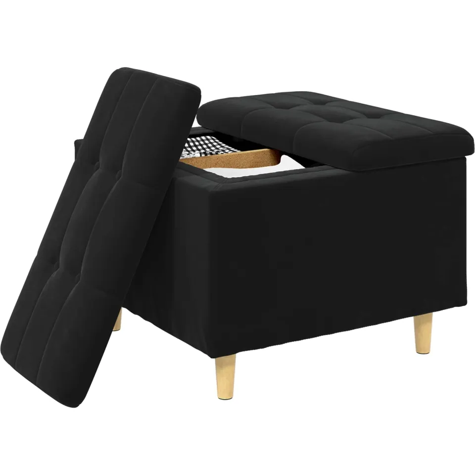 vidaXL Ottoman met Opbergruimte Zwart 60 x 60 x 45 cm Fluweel, foto 3