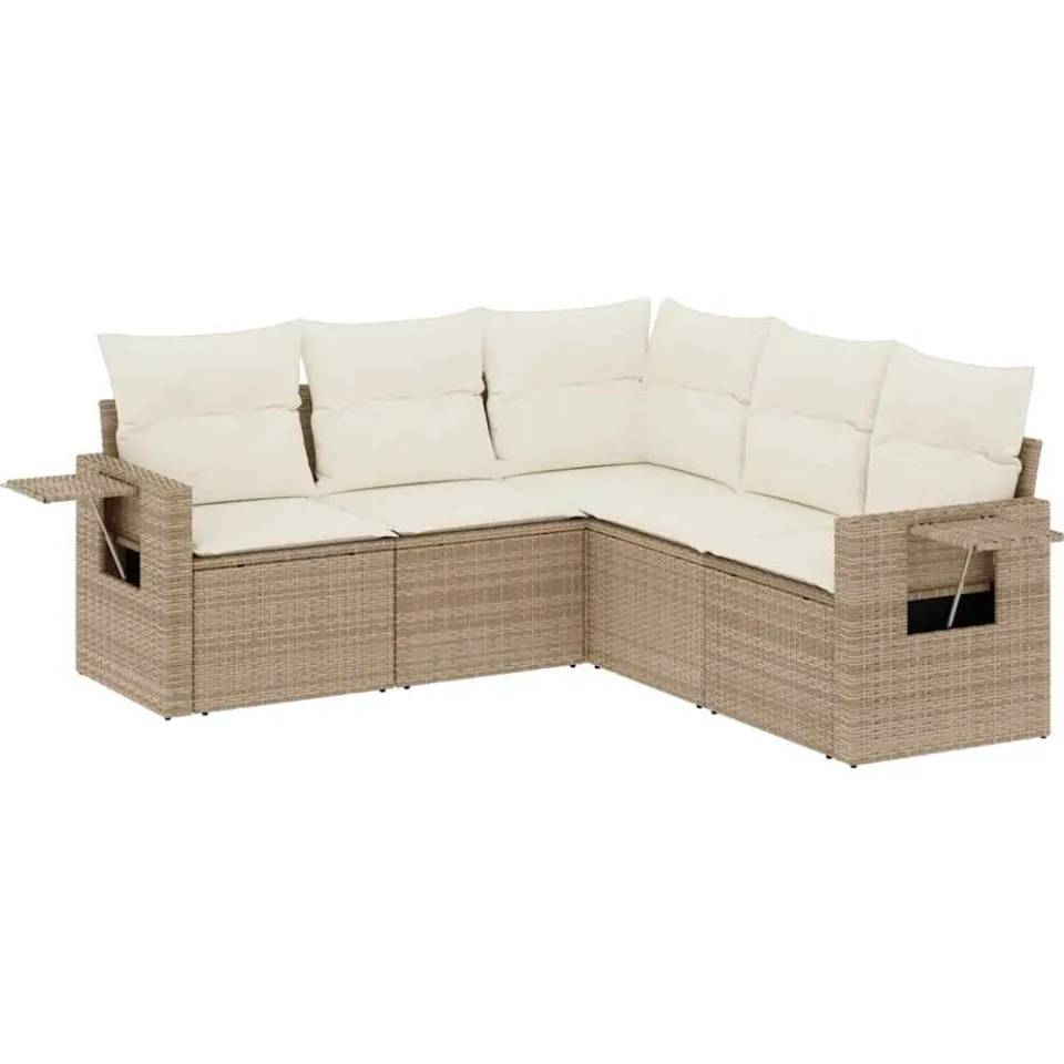 vidaXL 5-delige Loungeset met kussens poly rattan beige, foto 3