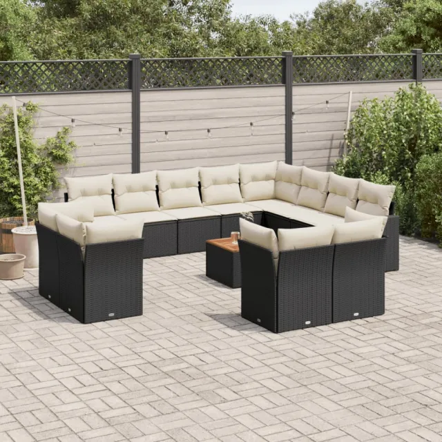 vidaXL 13-delige Loungeset met kussens poly rattan zwart, foto 2