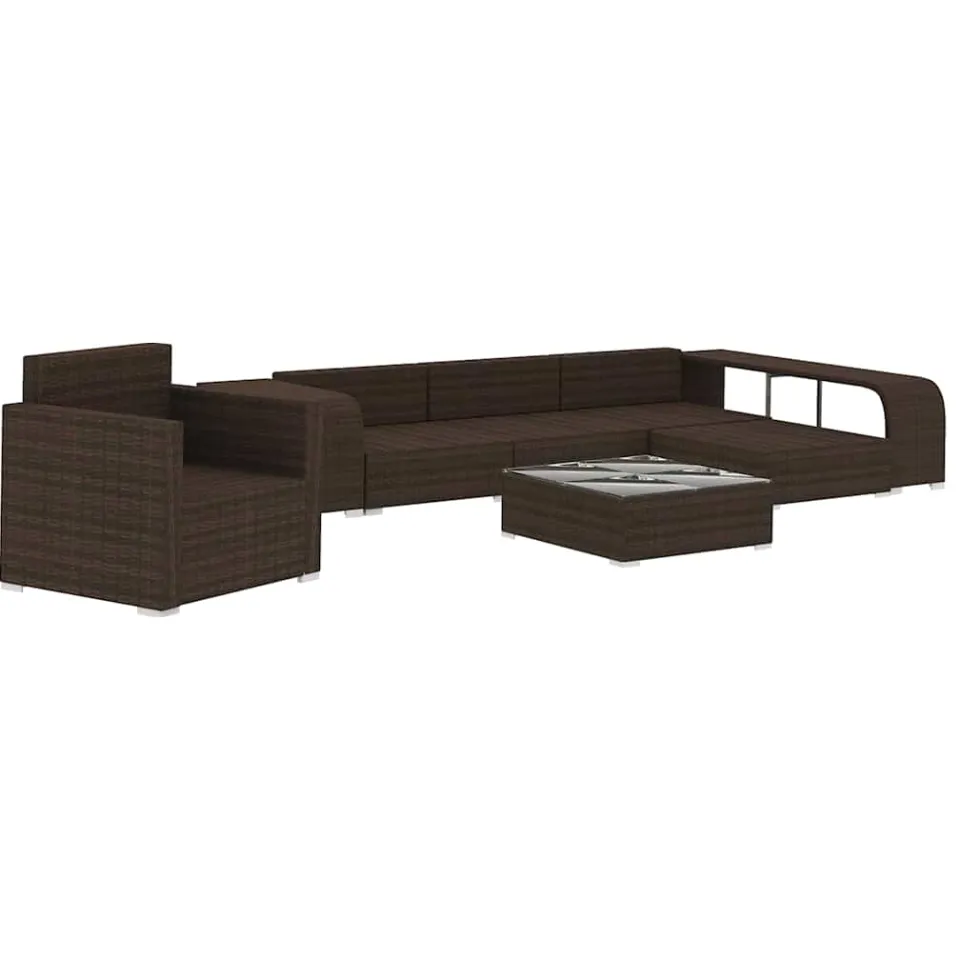 vidaXL 8-delige Loungeset met kussens poly rattan bruin