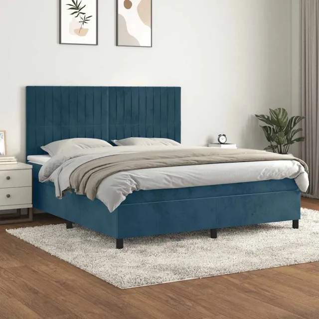 vidaXL Boxspring met matras fluweel donkerblauw 180x200 cm blauw