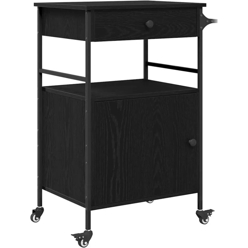 vidaXL Keuken Trolley Zwart Eiken 56 x 43 x 89,5 cm Bewerkt hout, foto 3