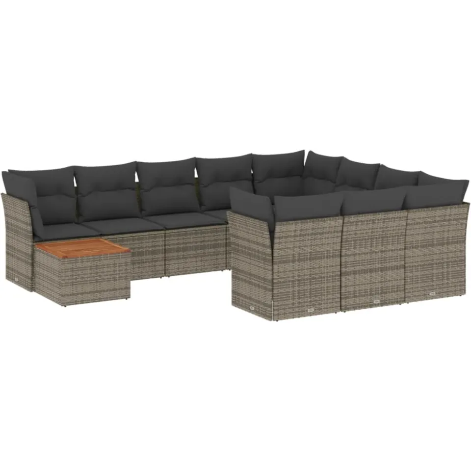 vidaXL 11-delige Loungeset met kussens poly rattan grijs, foto 3