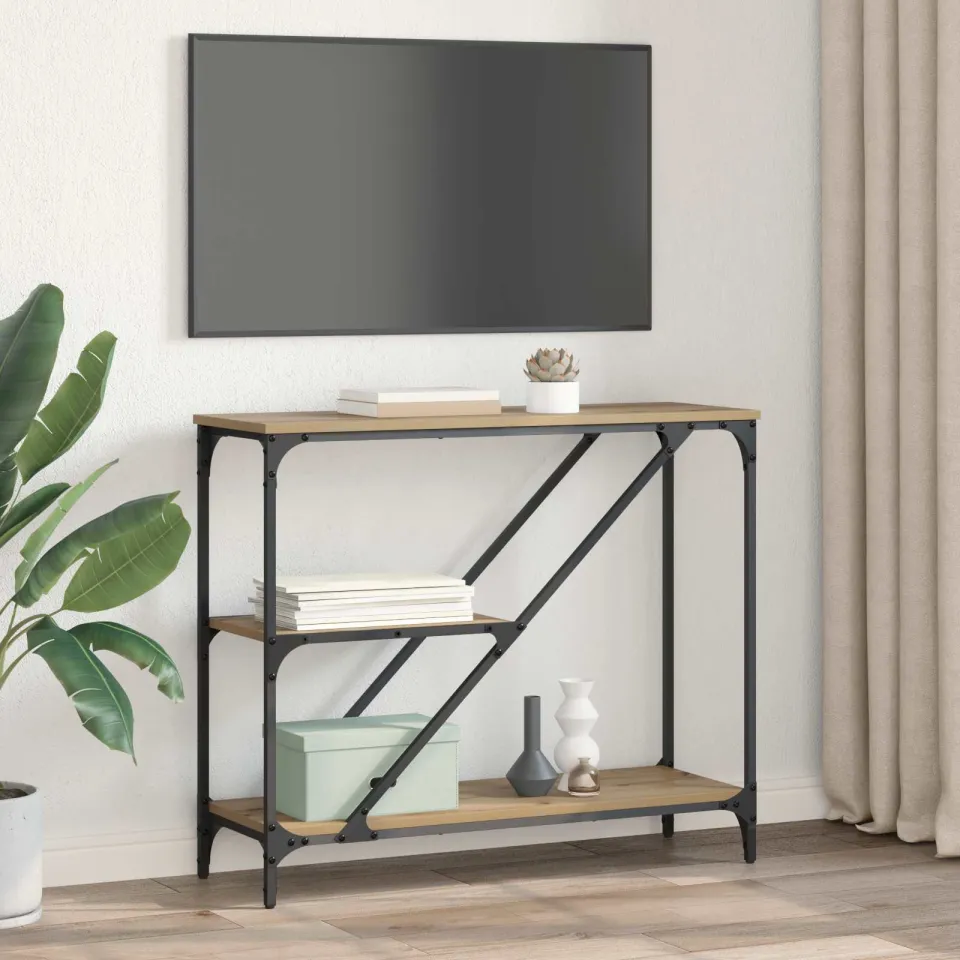 vidaXL Wandtafel Artisan Eiken 88,5 x 30 x 75 cm Bewerkt hout, foto 4