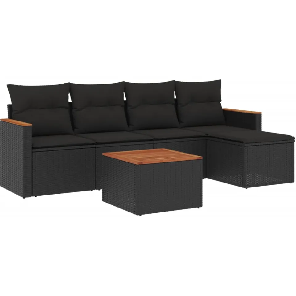 vidaXL 6-delige Loungeset met kussens poly rattan zwart, foto 3