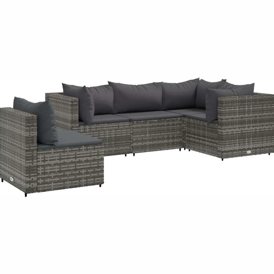 vidaXL 5-delige Loungeset met kussens poly rattan grijs, foto 3