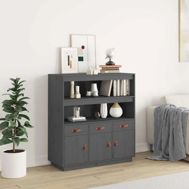 vidaXL Hoge kast 100x40x108,5 cm massief grenenhout grijs