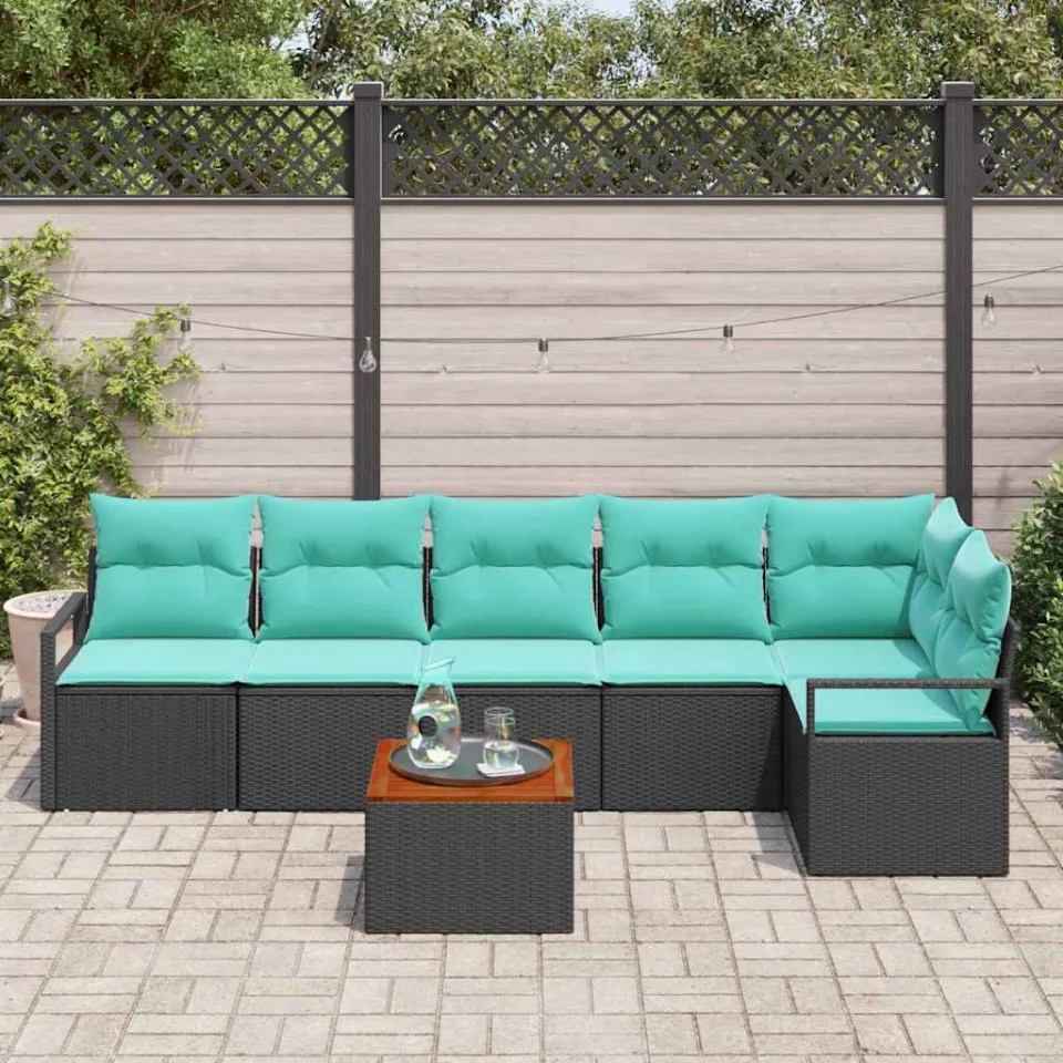 vidaXL Tuinbankenset 7 st Zwart poly rattan, foto 3
