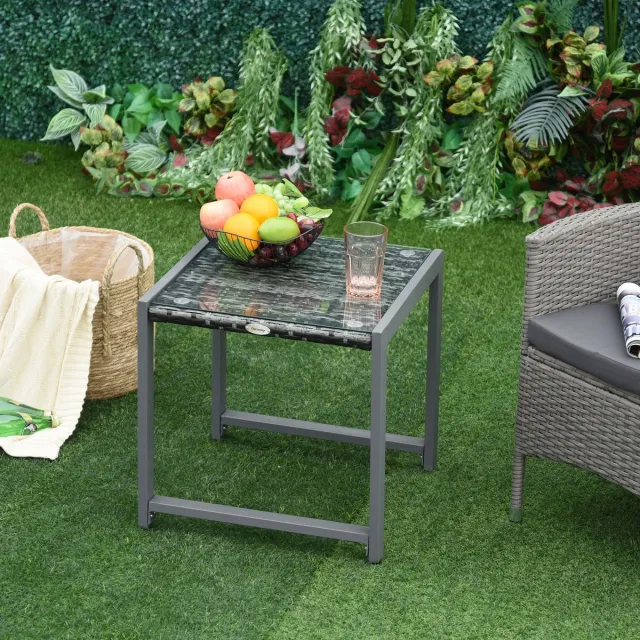 MIVRAY Tuintafel - Compacte Bijzettafel Voor Tuin En Balkon - Weerbestendig Met Gehard Glas En Aluminium - Grijs - 50x49,5x50 Cm