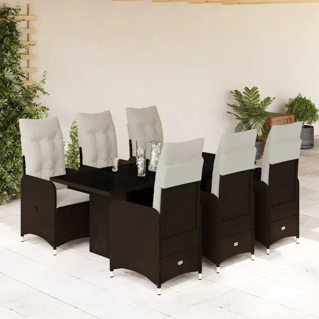 vidaXL 7-delige Bistroset met kussens poly rattan bruin, foto 2