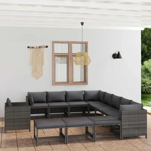 vidaXL 12-delige Loungeset met kussens poly rattan grijs