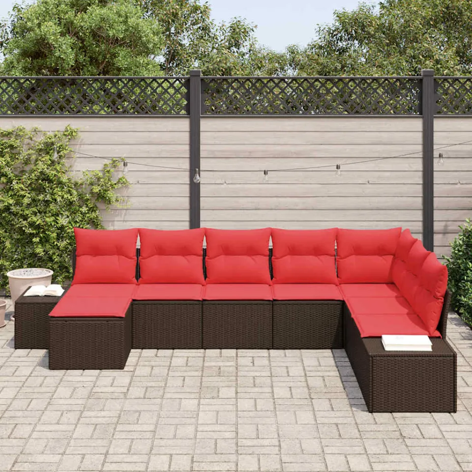 vidaXL Tuin Sofa Set 8 st Bruin en Rood poly rattan, foto 3