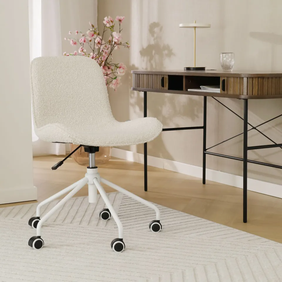 Nolon Nout-Fé bureaustoel bouclé beige - wit onderstel, foto 2