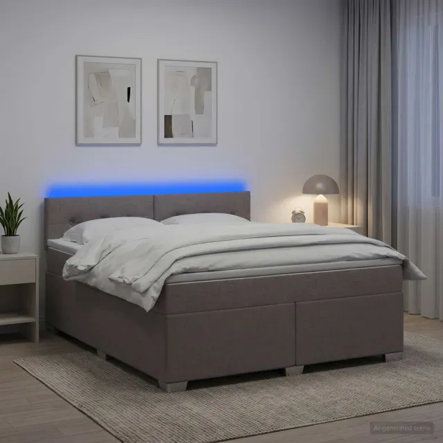 vidaXL Boxspring Bed met Matras en LED Taupe 140 x 200 cm Stof