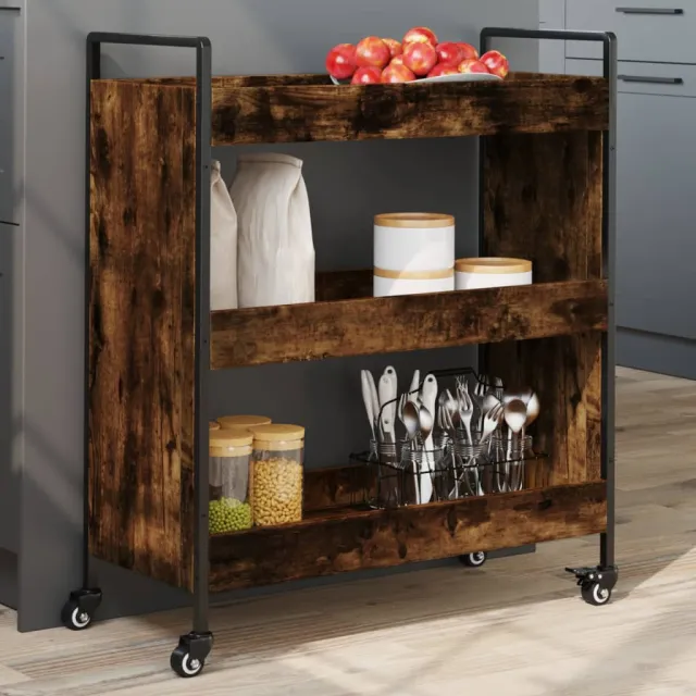 vidaXL Keukentrolley 70x30x82 cm bewerkt hout gerookt eikenkleurig, foto 2