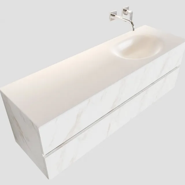 Boss & Wessing Badkamermeubel BWS Madrid Carrara Mat 150 cm Solid Surface Wastafel Rechts (0 kraangaten, 2 lades)
