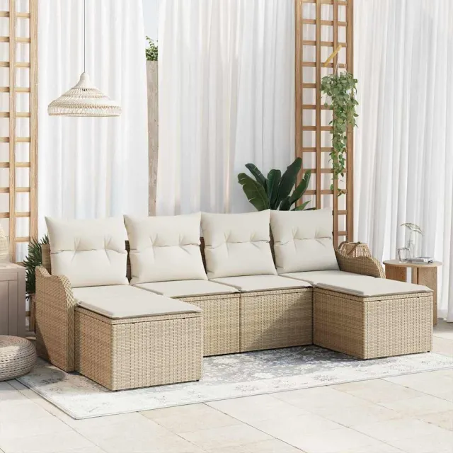 vidaXL Tuin Sofa Set 6 st Beige en Wit poly rattan, foto 2