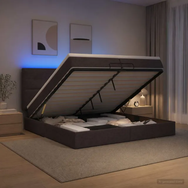 vidaXL Ottoman Bed met Matrassen en LED Donkerbruin 200 x 200 cm Stof