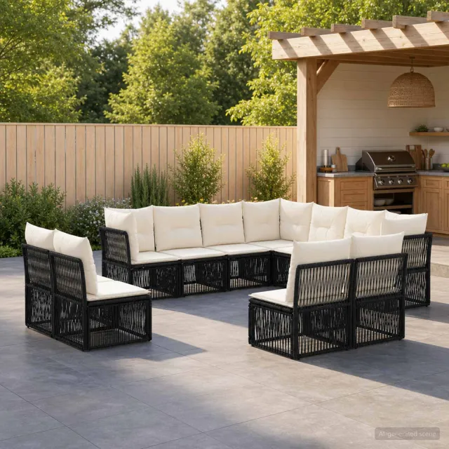 vidaXL Tuinbankenset 11 st 11-zits Zwart poly rattan, foto 2