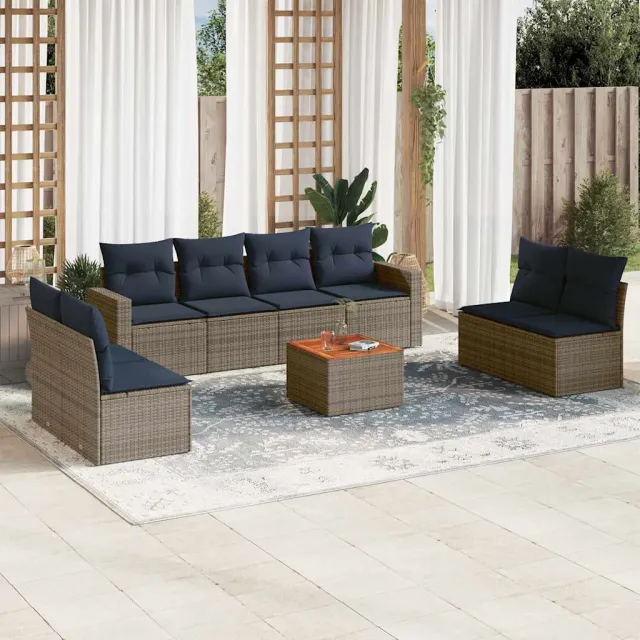 vidaXL 9-delige Loungeset met kussens poly rattan grijs, foto 2