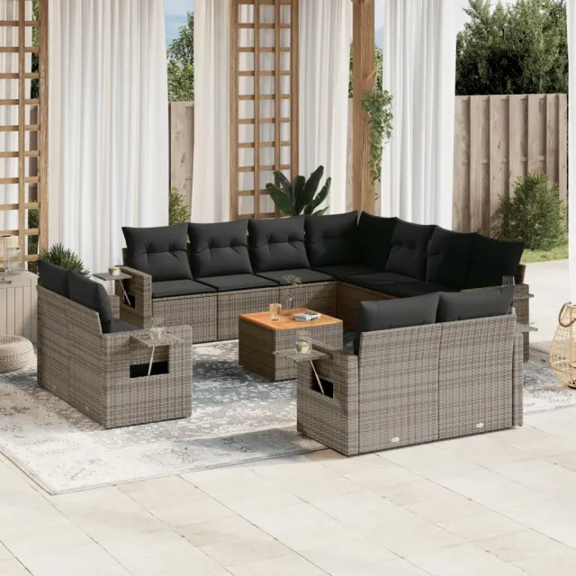 vidaXL 12-delige Loungeset met kussens poly rattan grijs, foto 2