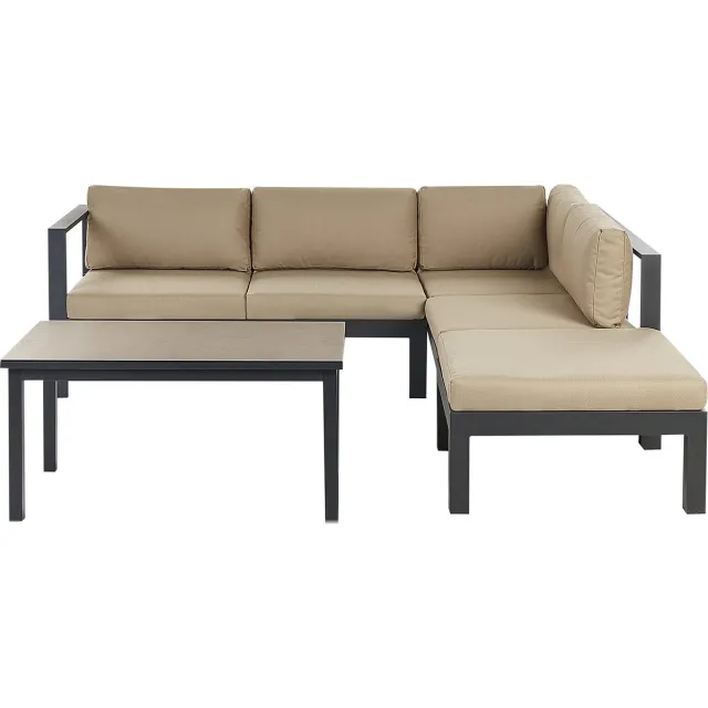 Beliani MESSINA - Loungeset voor 5 - Zandbeige/Zwart - Aluminium