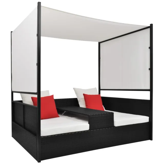 vidaXL Tuinbed met luifel 190x130 cm poly rattan zwart