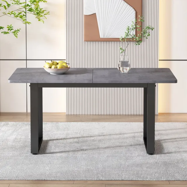MODFU Eettafel - Rechthoekig - Industriële Stijl - Voor Eethoek - Spaanplaat En Metaal - Zwart En Grijs Zwart + Grijs