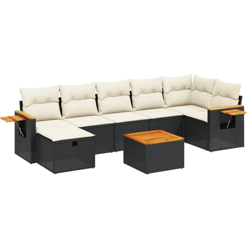 vidaXL 8-delige Loungeset met kussens poly rattan zwart