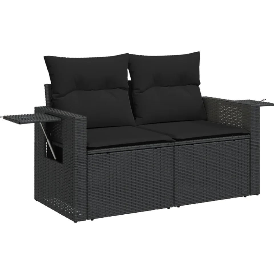 vidaXL 9-delige Loungeset met kussens poly rattan zwart