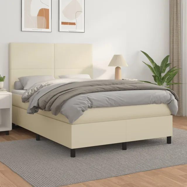 vidaXL Boxspring met matras kunstleer crèmekleurig 140x190 cm