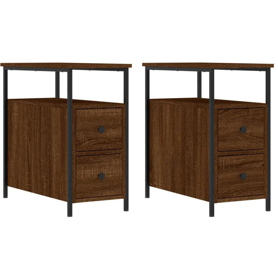 vidaXL Nachtkastjes 2 st 30x60x60 cm bewerkt hout bruin eikenkleur, foto 3