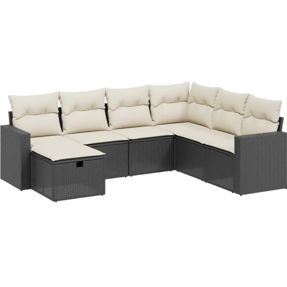 vidaXL 7-delige Loungeset met kussens poly rattan zwart