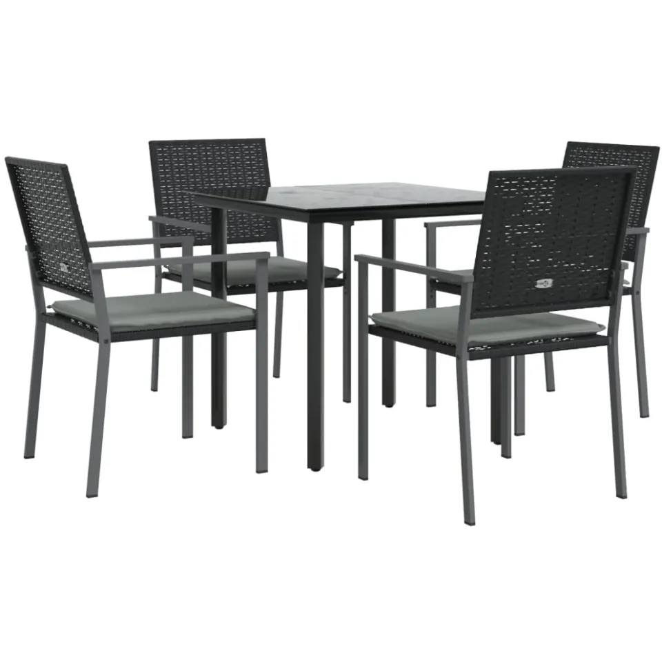 vidaXL 5-delige Tuinset met kussens poly rattan en staal Zwart