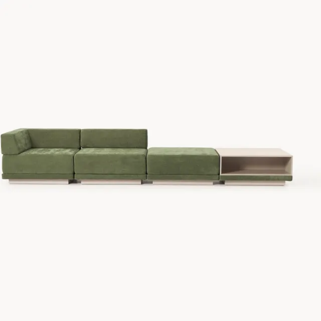 Westwing Collection Modulaire bank Colin (4-zits) met salontafel & poef beige, groen