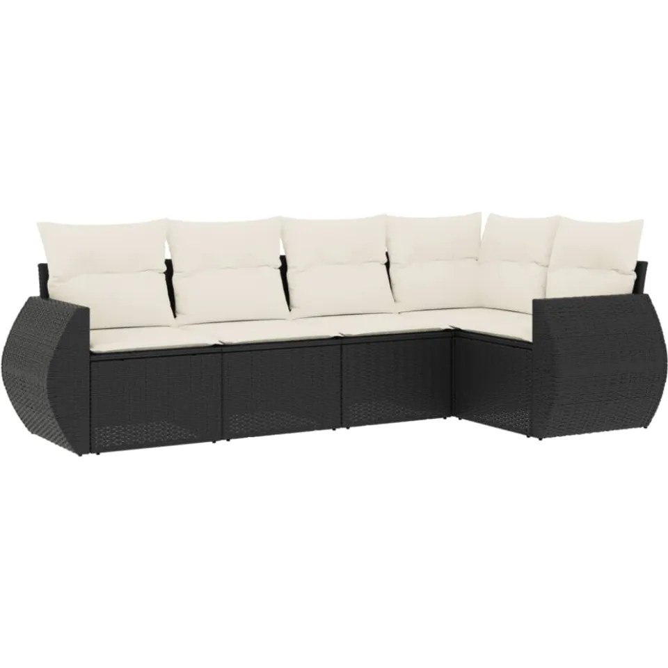vidaXL 5-delige Loungeset met kussens poly rattan zwart, foto 3